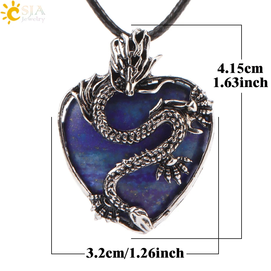 CSJA Double Dragon Necklace – Natural Stone Heart Crystal Pendant Amulet for Men & Women | Halloween Jewelry Gift H238 - Image 46