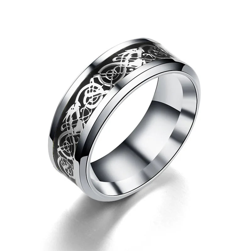 Classic 8mm Black Tungsten Celtic Dragon Ring - Image 7