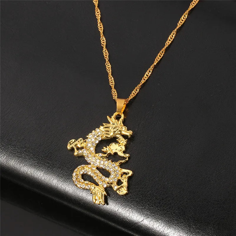 Chinese Style Gold Color Dragon Pendant – Creative Luxury Charm Necklace for Men & Women - Image 4