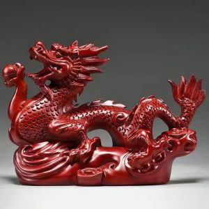 4 Inches Wooden Chinese Feng Shui Dragon Statue – Office & Home Tabletop Decor, Fortune 2024 New Year Ornament