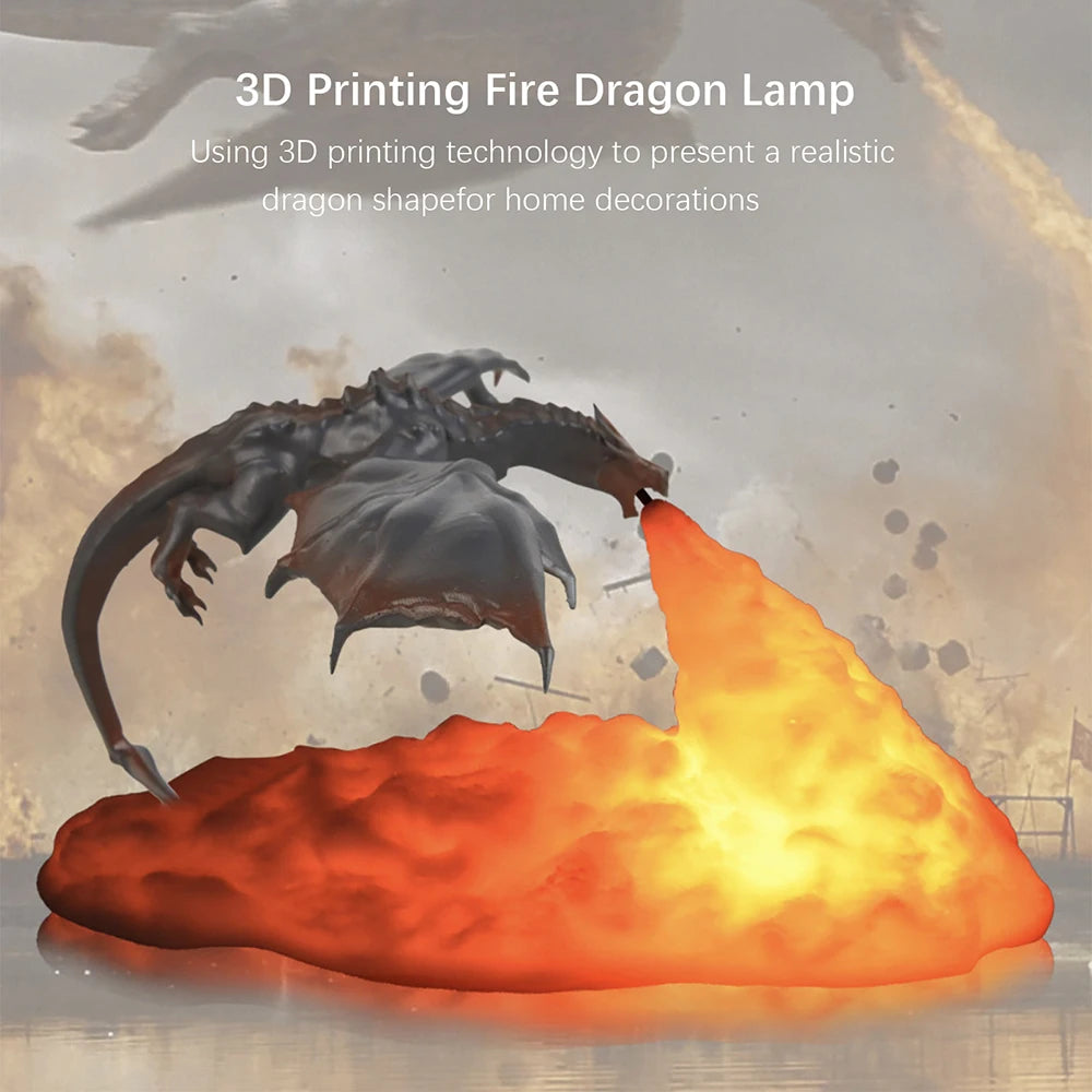 3D Printed Fire Dragon LED Desk Lamp - Image 2