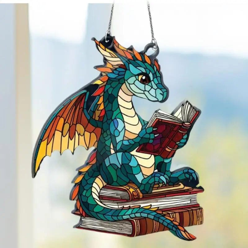 2D Stained Acrylic Dragon Sun Catcher – Book Dragon Light Catcher for Window, Wall, or Christmas Tree Decoration - Image 3