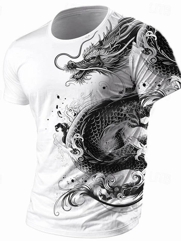 3D Dragon Print Menโs T-Shirt