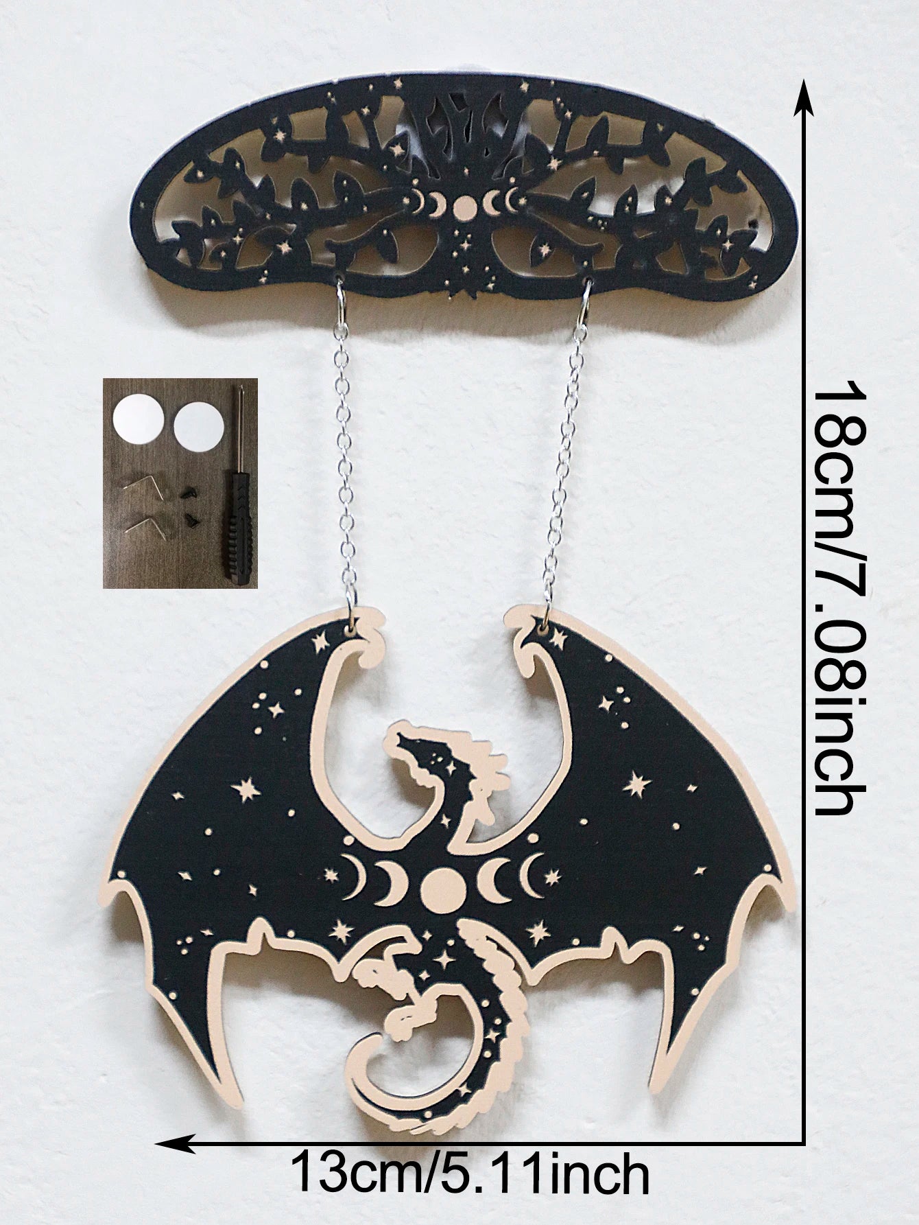 Black Wooden Dragon Mobile with Crescent Moon Phases - Image 6