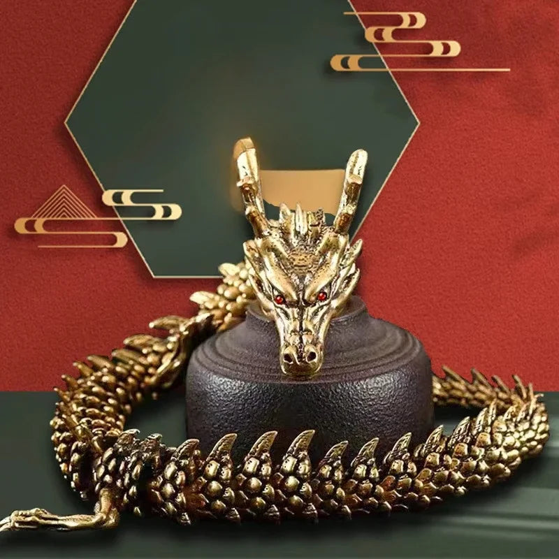 3D Dragon Statue Ornament – Movable Joints, Antique Brass Finish, Lucky Dragon for Home & Office Décor - Image 2