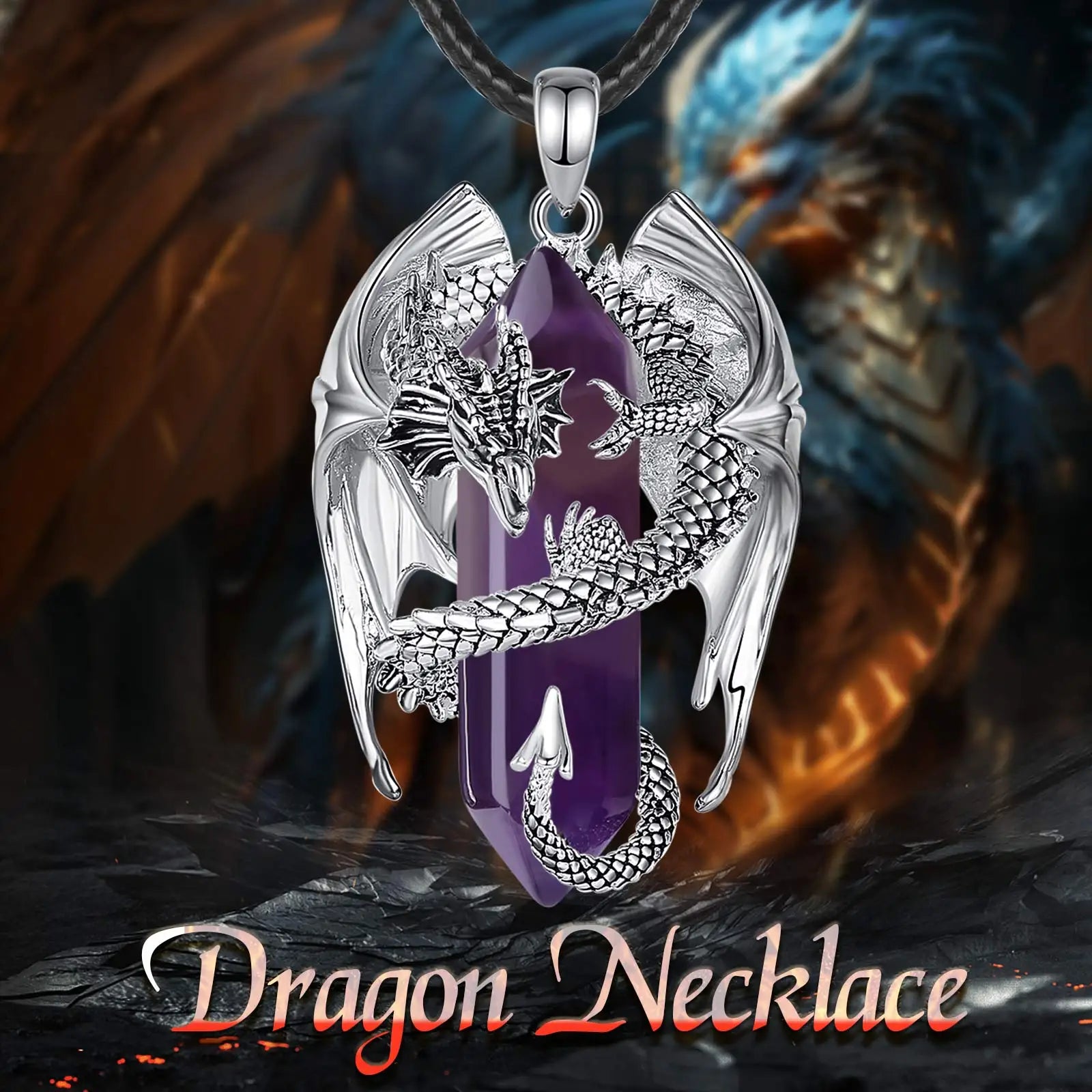 Eudora Dragon Twining Hexagonal Amethyst Necklace – Punk Healing Stone Pendant Jewelry Gift for Men - Image 5