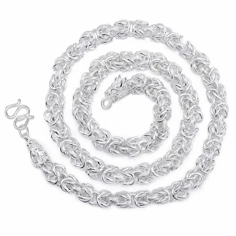 DOTEFFIL Solid 925 Sterling Silver Dragon Necklace – 8mm Round Faucet Chain for Men (60cm) - Image 3