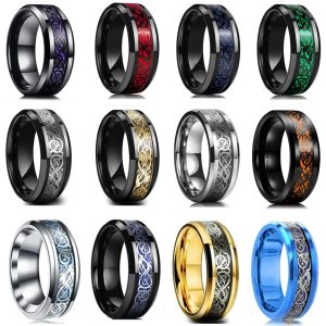 Classic 8mm Black Tungsten Celtic Dragon Ring