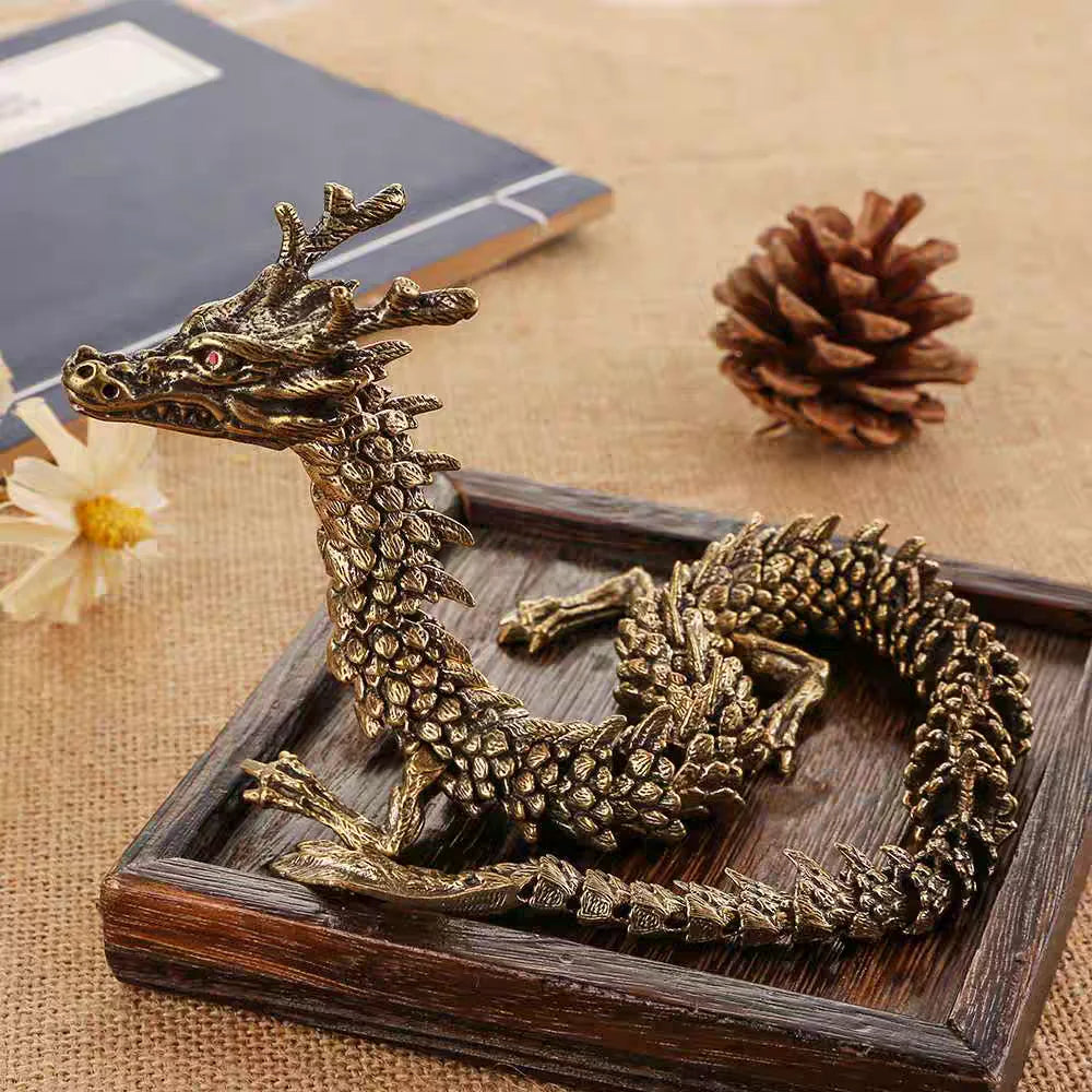 3D Dragon Statue Ornament – Movable Joints, Antique Brass Finish, Lucky Dragon for Home & Office Décor - Image 4