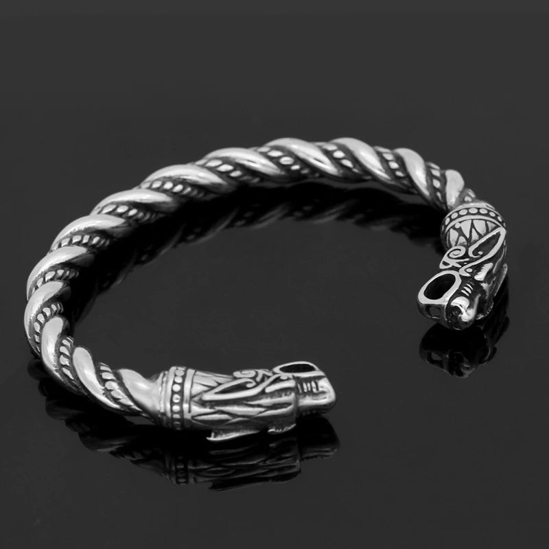 Goth Hip Hop Dragon Head Open Menโs Viking Bangle Wristband Cuff Bracelets - Image 2