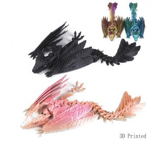 3D Printed Feathered Wyvern Dragon – Articulated Fidget Toy & Home Office Decor
